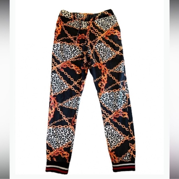 Women’s Jogger pants black and gold velvet like cheetah print size medium - Picture 4 of 9